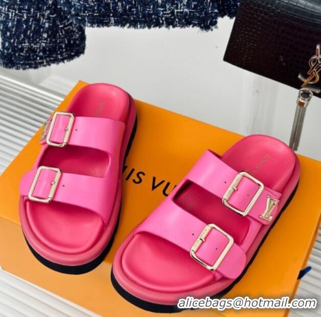 Sophisticated Louis Vuitton Double Buckle Strap Sandals in Calfskin Dark Pink 426046