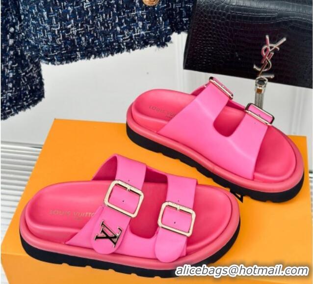 Sophisticated Louis Vuitton Double Buckle Strap Sandals in Calfskin Dark Pink 426046