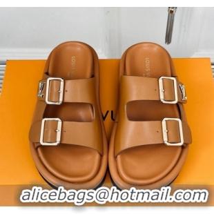 Luxury Louis Vuitton Double Buckle Strap Sandals in Calfskin Brown 426047