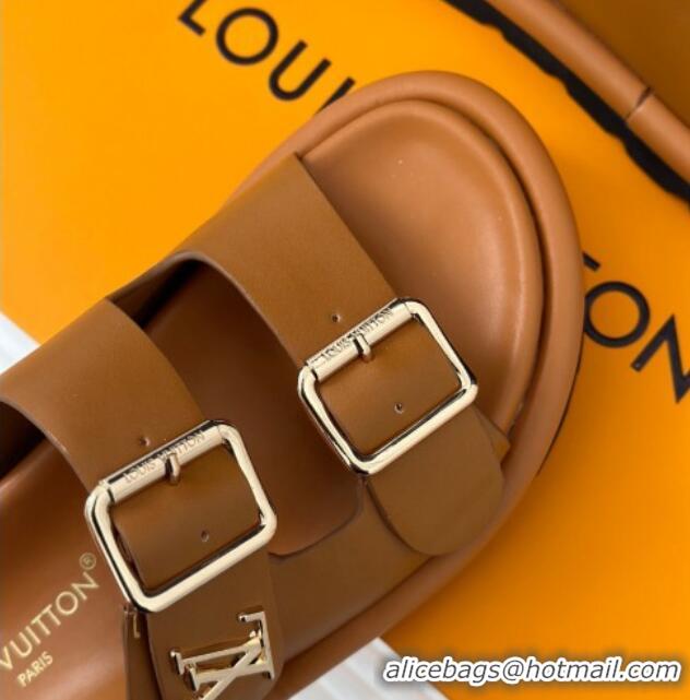 Luxury Louis Vuitton Double Buckle Strap Sandals in Calfskin Brown 426047