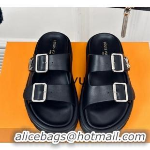 Duplicate Louis Vuitton Double Buckle Strap Sandals in Calfskin Black 426048