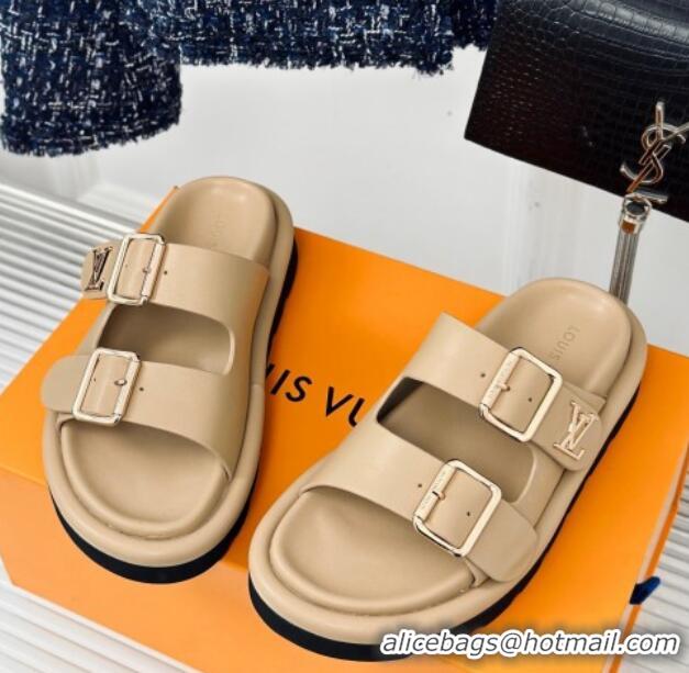 Grade Quality Louis Vuitton Double Buckle Strap Sandals in Calfskin Beige 426050