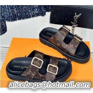 Best Grade Louis Vuitton Double Buckle Strap Sandals in Monogram Canvas Brown 426053