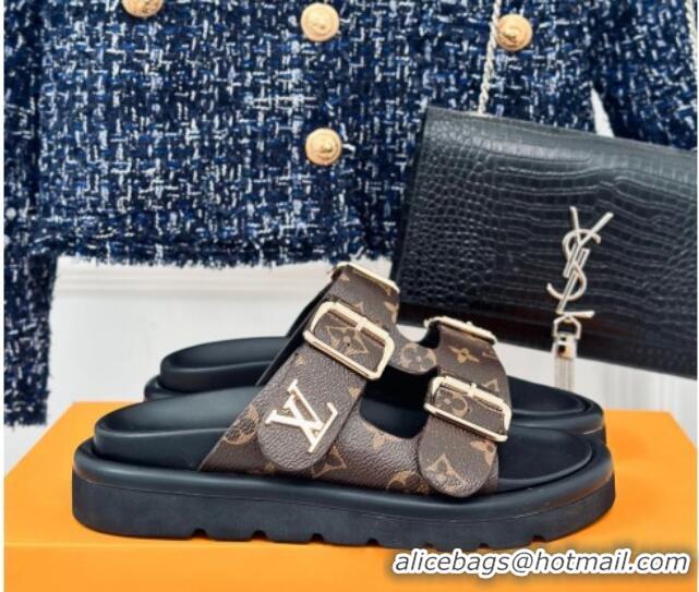 Best Grade Louis Vuitton Double Buckle Strap Sandals in Monogram Canvas Brown 426053