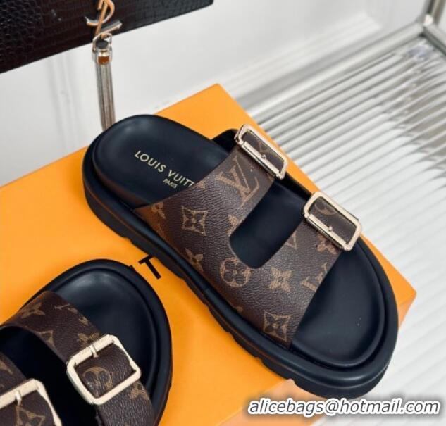 Best Grade Louis Vuitton Double Buckle Strap Sandals in Monogram Canvas Brown 426053