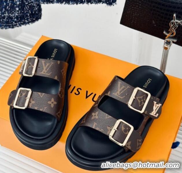 Best Grade Louis Vuitton Double Buckle Strap Sandals in Monogram Canvas Brown 426053