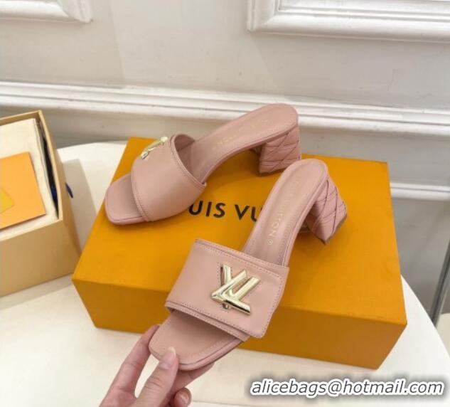 Best Price Louis Vuitton Shake Slide Sandals 5.5cm with Quilted Heel in Calfskin Light Pink 426056