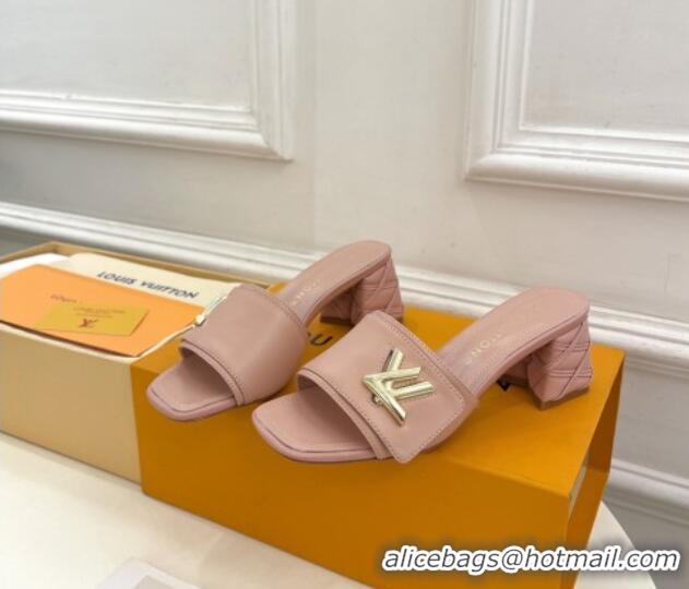 Best Price Louis Vuitton Shake Slide Sandals 5.5cm with Quilted Heel in Calfskin Light Pink 426056