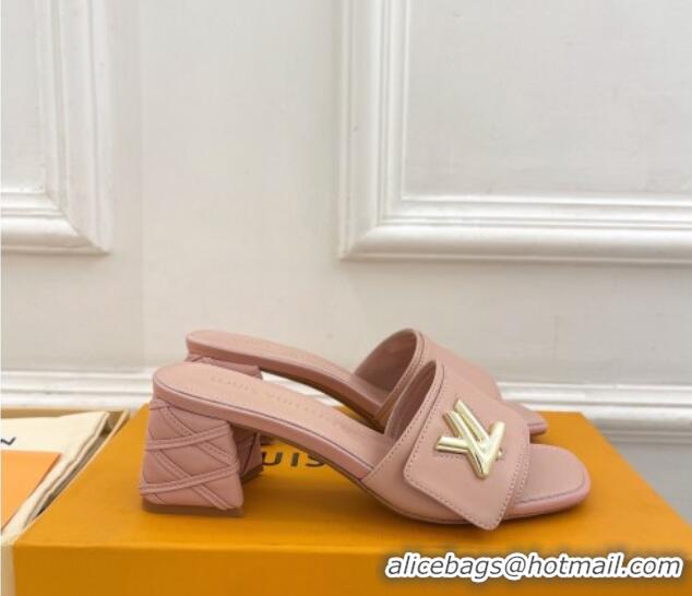 Best Price Louis Vuitton Shake Slide Sandals 5.5cm with Quilted Heel in Calfskin Light Pink 426056