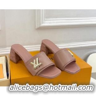 Classic Hot Louis Vuitton Shake Slide Sandals 5.5cm with Quilted Heel in Calfskin Dark Nude 426057