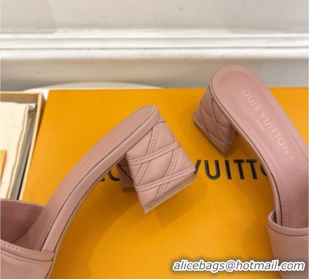 Classic Hot Louis Vuitton Shake Slide Sandals 5.5cm with Quilted Heel in Calfskin Dark Nude 426057