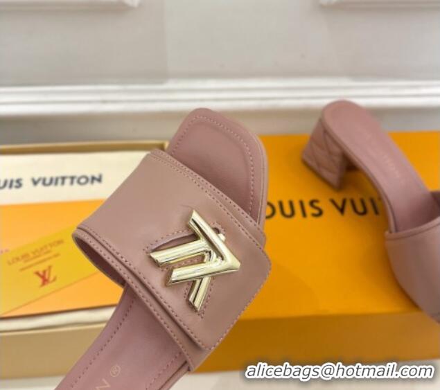 Classic Hot Louis Vuitton Shake Slide Sandals 5.5cm with Quilted Heel in Calfskin Dark Nude 426057