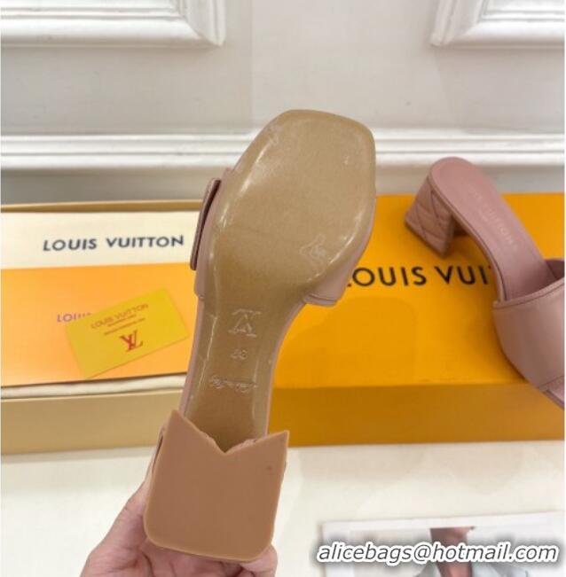 Classic Hot Louis Vuitton Shake Slide Sandals 5.5cm with Quilted Heel in Calfskin Dark Nude 426057