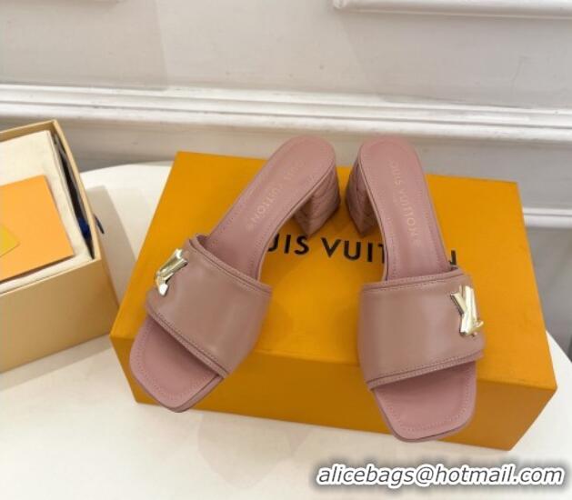 Classic Hot Louis Vuitton Shake Slide Sandals 5.5cm with Quilted Heel in Calfskin Dark Nude 426057