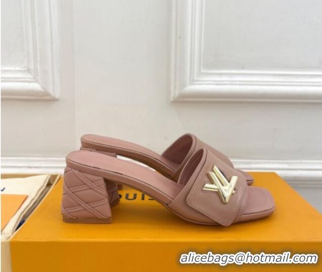 Classic Hot Louis Vuitton Shake Slide Sandals 5.5cm with Quilted Heel in Calfskin Dark Nude 426057