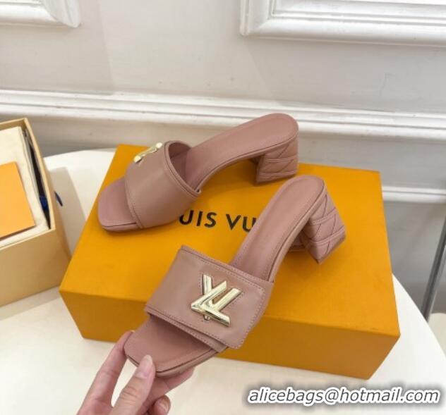 Classic Hot Louis Vuitton Shake Slide Sandals 5.5cm with Quilted Heel in Calfskin Dark Nude 426057