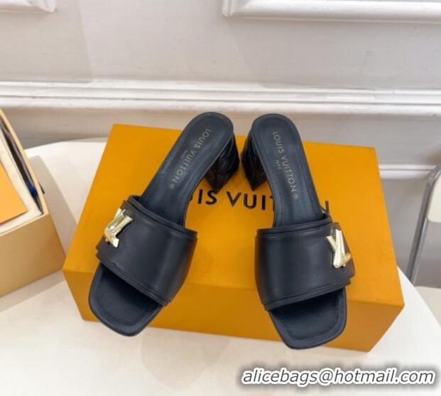 Good Quality Louis Vuitton Shake Slide Sandals 5.5cm with Quilted Heel in Calfskin Black/Gold 426058