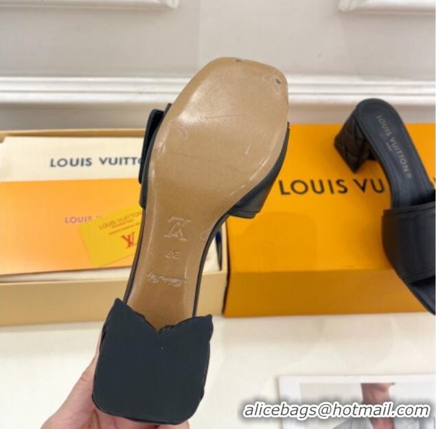 Good Quality Louis Vuitton Shake Slide Sandals 5.5cm with Quilted Heel in Calfskin Black/Gold 426058