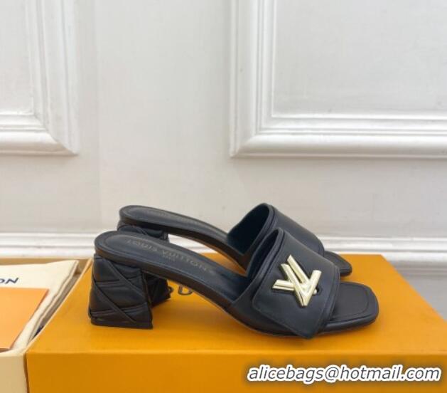 Good Quality Louis Vuitton Shake Slide Sandals 5.5cm with Quilted Heel in Calfskin Black/Gold 426058