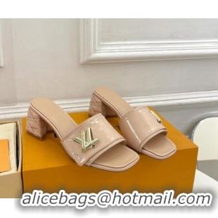 Purchase Louis Vuitton Shake Slide Sandals 5.5cm with Quilted Heel in Patent Calfskin Beige 426059