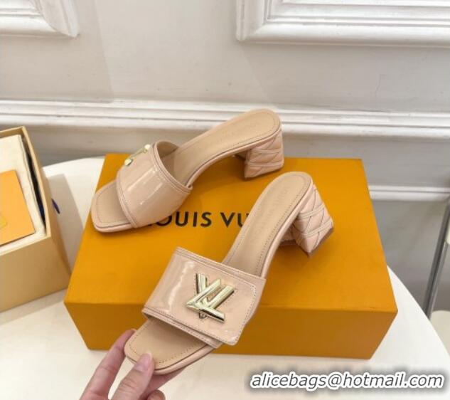 Purchase Louis Vuitton Shake Slide Sandals 5.5cm with Quilted Heel in Patent Calfskin Beige 426059