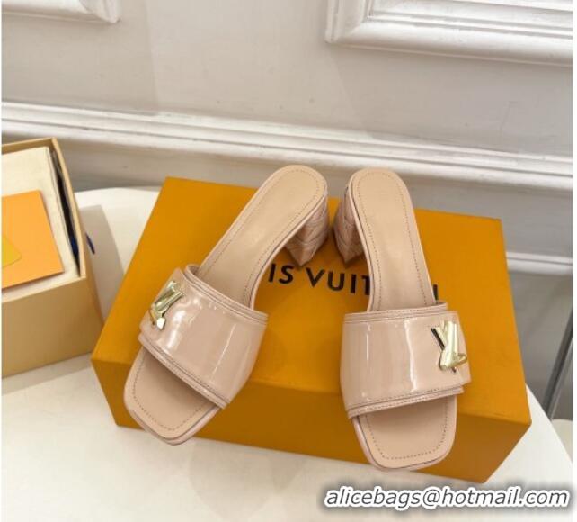 Purchase Louis Vuitton Shake Slide Sandals 5.5cm with Quilted Heel in Patent Calfskin Beige 426059