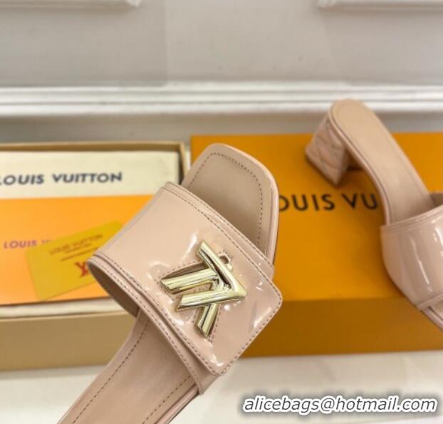 Purchase Louis Vuitton Shake Slide Sandals 5.5cm with Quilted Heel in Patent Calfskin Beige 426059