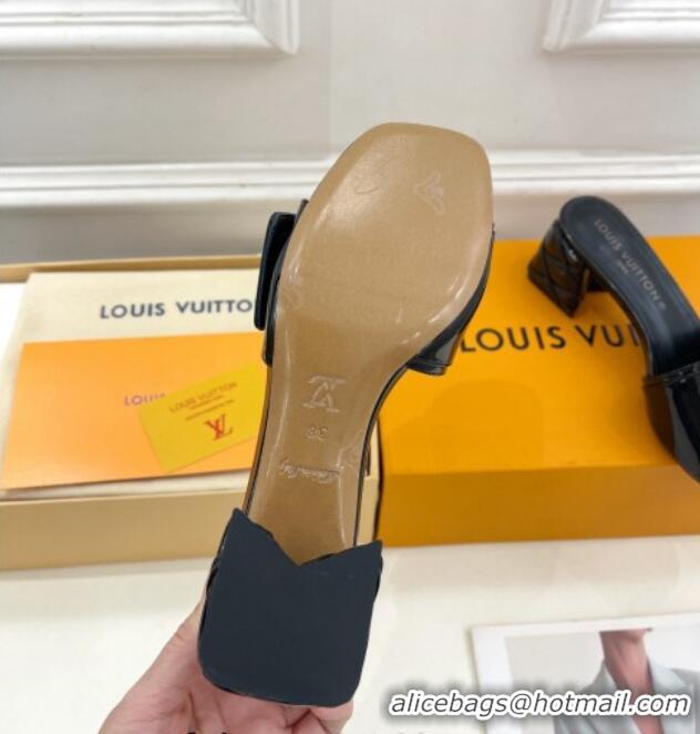 Best Grade Louis Vuitton Shake Slide Sandals 5.5cm with Quilted Heel in Patent Calfskin Black 0426060