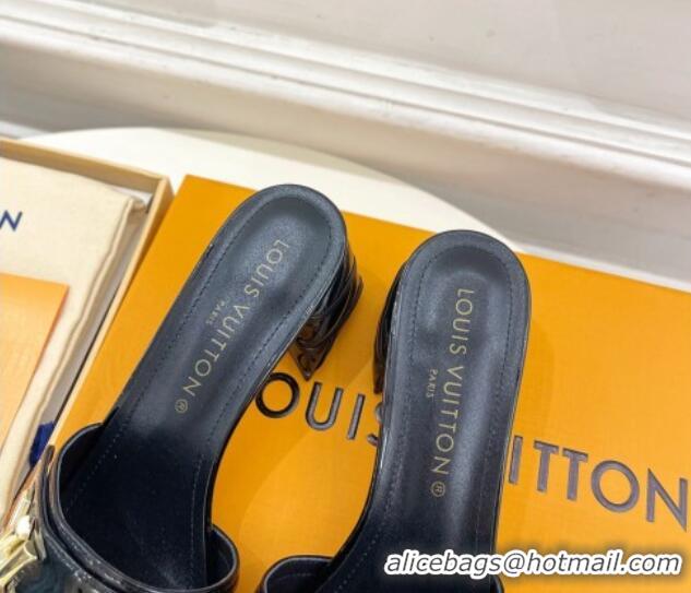 Best Grade Louis Vuitton Shake Slide Sandals 5.5cm with Quilted Heel in Patent Calfskin Black 0426060