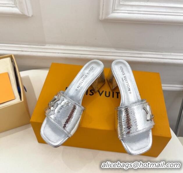 Low Price Louis Vuitton Shake Slide Sandals 5.5cm in Snakeskin Embossed Calfskin Silver 426062