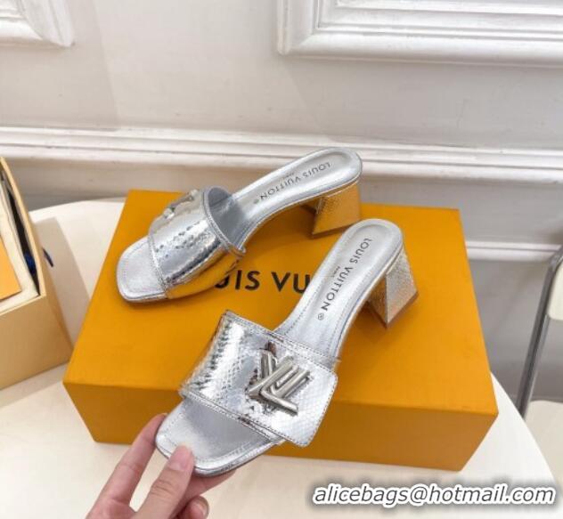 Low Price Louis Vuitton Shake Slide Sandals 5.5cm in Snakeskin Embossed Calfskin Silver 426062