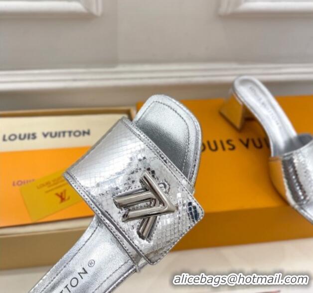 Low Price Louis Vuitton Shake Slide Sandals 5.5cm in Snakeskin Embossed Calfskin Silver 426062