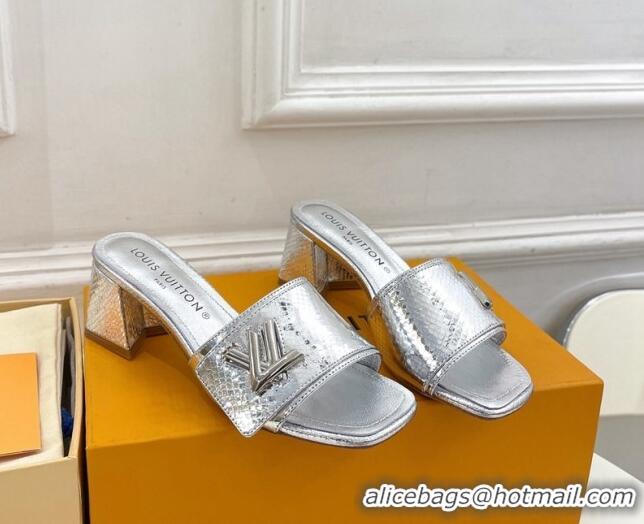 Low Price Louis Vuitton Shake Slide Sandals 5.5cm in Snakeskin Embossed Calfskin Silver 426062