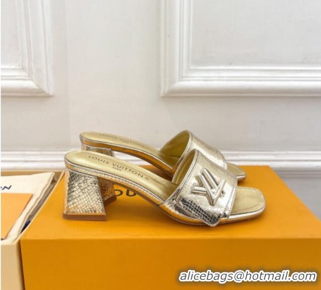 AAAAA Louis Vuitton Shake Slide Sandals 5.5cm in Snakeskin Embossed Calfskin Gold 426061