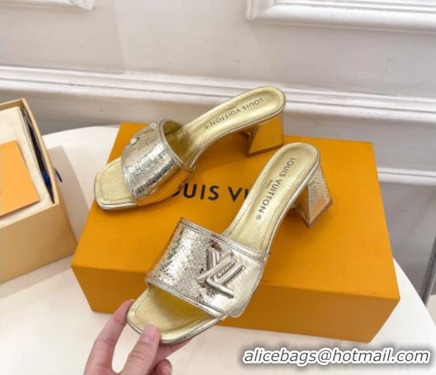 AAAAA Louis Vuitton Shake Slide Sandals 5.5cm in Snakeskin Embossed Calfskin Gold 426061