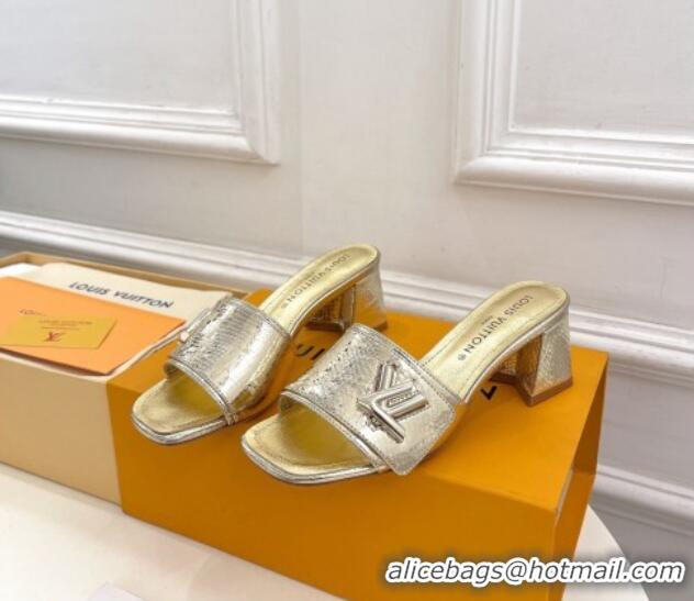 AAAAA Louis Vuitton Shake Slide Sandals 5.5cm in Snakeskin Embossed Calfskin Gold 426061