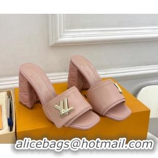 Sumptuous Louis Vuitton Shake Slide Sandals 9cm with Quilted Heel in Calfskin Light Pink 426065