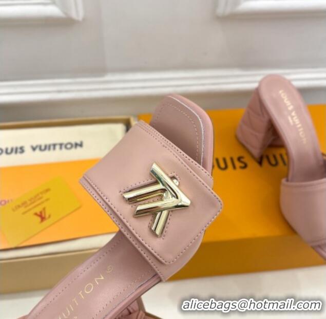 Sumptuous Louis Vuitton Shake Slide Sandals 9cm with Quilted Heel in Calfskin Light Pink 426065