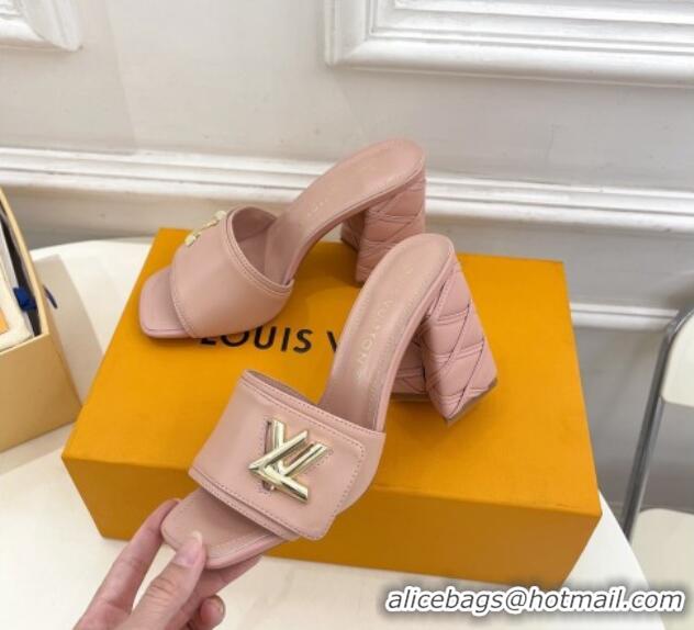 Sumptuous Louis Vuitton Shake Slide Sandals 9cm with Quilted Heel in Calfskin Light Pink 426065