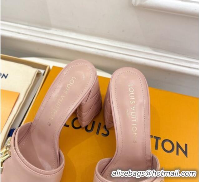 Sumptuous Louis Vuitton Shake Slide Sandals 9cm with Quilted Heel in Calfskin Light Pink 426065