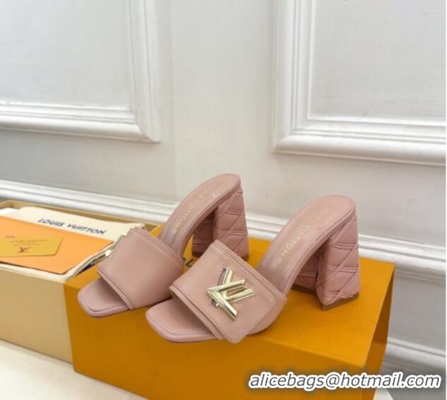 Sumptuous Louis Vuitton Shake Slide Sandals 9cm with Quilted Heel in Calfskin Light Pink 426065