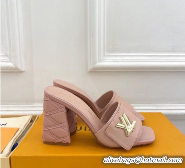 Sumptuous Louis Vuitton Shake Slide Sandals 9cm with Quilted Heel in Calfskin Light Pink 426065