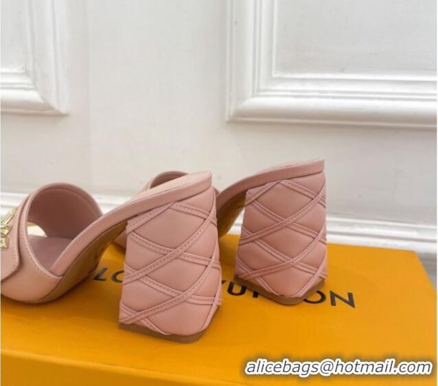 Sumptuous Louis Vuitton Shake Slide Sandals 9cm with Quilted Heel in Calfskin Light Pink 426065