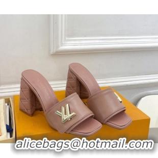 Duplicate Louis Vuitton Shake Slide Sandals 9cm with Quilted Heel in Calfskin Dark Nude 426066