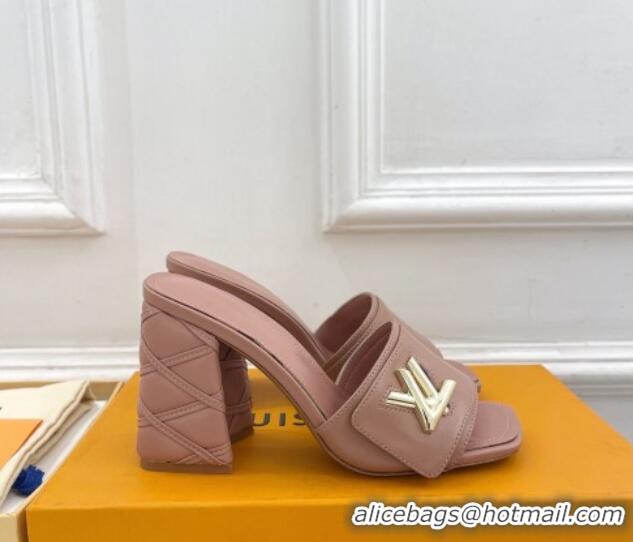 Duplicate Louis Vuitton Shake Slide Sandals 9cm with Quilted Heel in Calfskin Dark Nude 426066