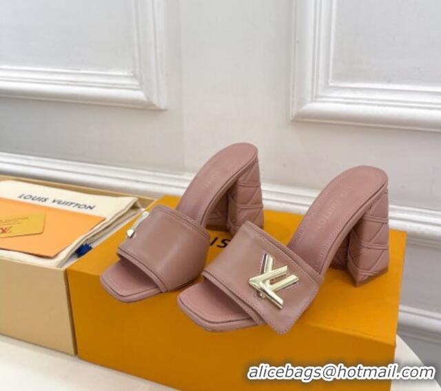 Duplicate Louis Vuitton Shake Slide Sandals 9cm with Quilted Heel in Calfskin Dark Nude 426066