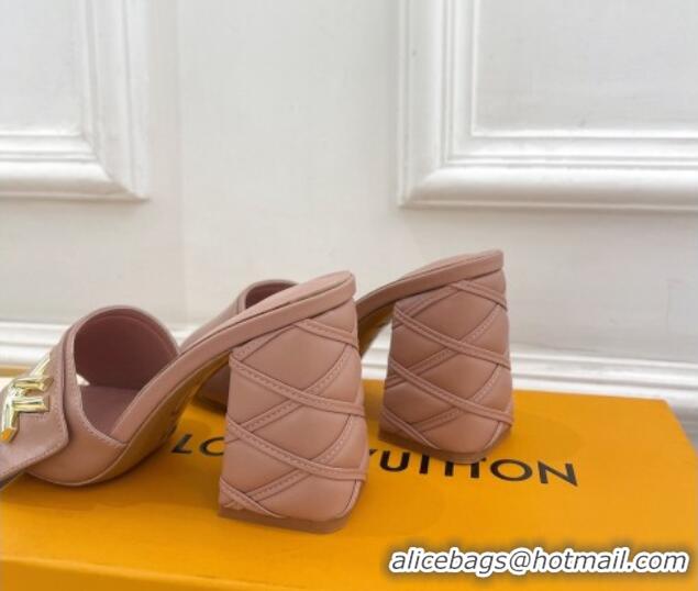 Duplicate Louis Vuitton Shake Slide Sandals 9cm with Quilted Heel in Calfskin Dark Nude 426066