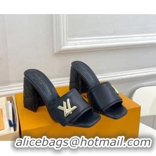 Discount Louis Vuitton Shake Slide Sandals 9cm with Quilted Heel in Calfskin Black/Gold 426067