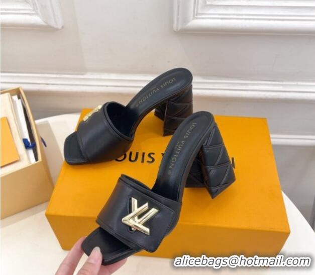 Discount Louis Vuitton Shake Slide Sandals 9cm with Quilted Heel in Calfskin Black/Gold 426067