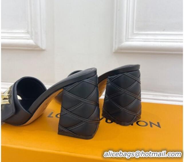 Discount Louis Vuitton Shake Slide Sandals 9cm with Quilted Heel in Calfskin Black/Gold 426067